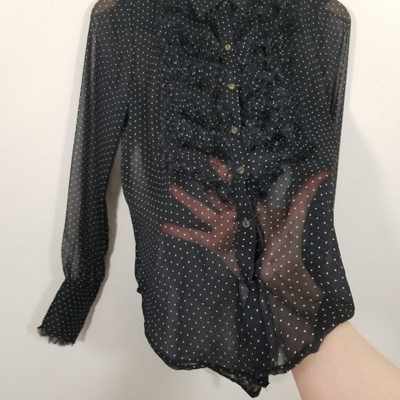 Free People Sheer Polka Dots Long Sleeve Button Up Shirt Top Blouse Black Size S - Picture 2 of 6